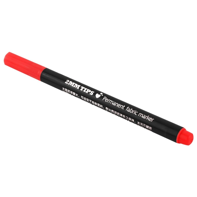 2 Pcs Fabric Marker Pens Permanent Colors For DIY Textile Clothes T-Shirt Shoes - Red & White |