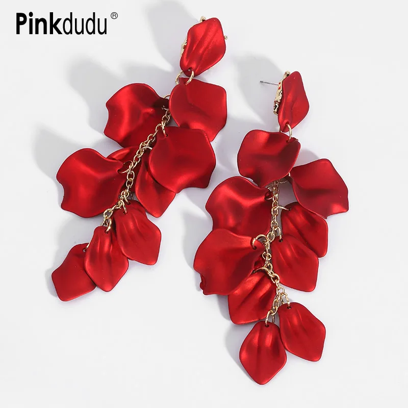 Pinkdudu orecchini pendenti petalo fiore rosa rossa moda orecchini pendenti fiore giallo resina lunga fresca per gioielli donna PD315