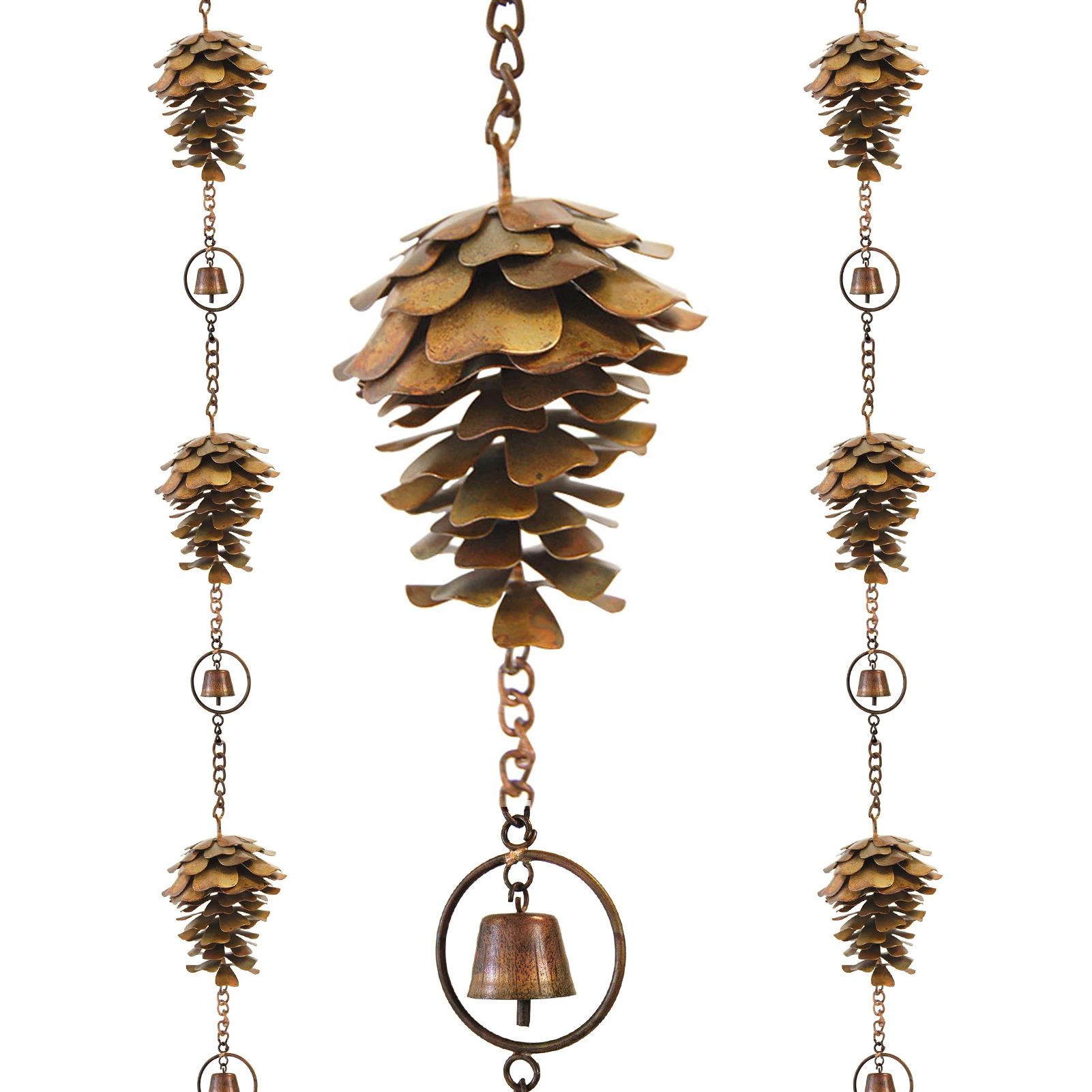 

Windchimes Pine Cone Rain Chimes Pine Cone Rain Chain And Bells Metal Craft Outdoor Wind Chimes Rust-Resistant Garden Decoration