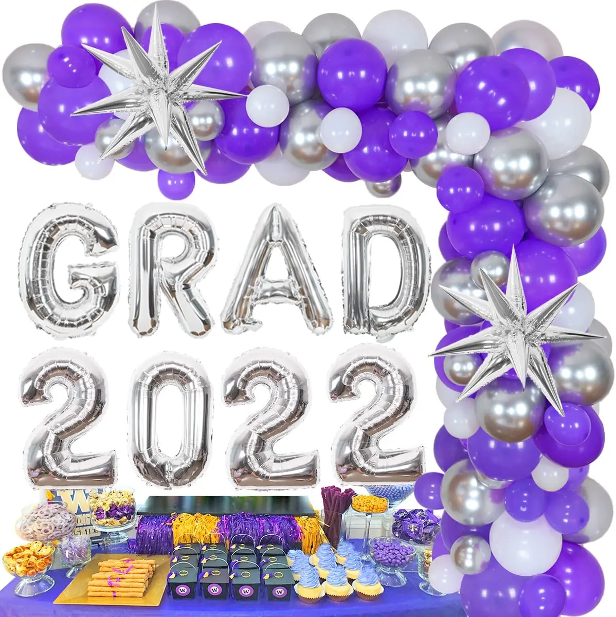 

Cheereveal, украшения для Выпускной вечеринки из фиолетового серебра, гирлянда с воздушными шарами, 2022 градиентный баннер, класс 2022, товары для в...