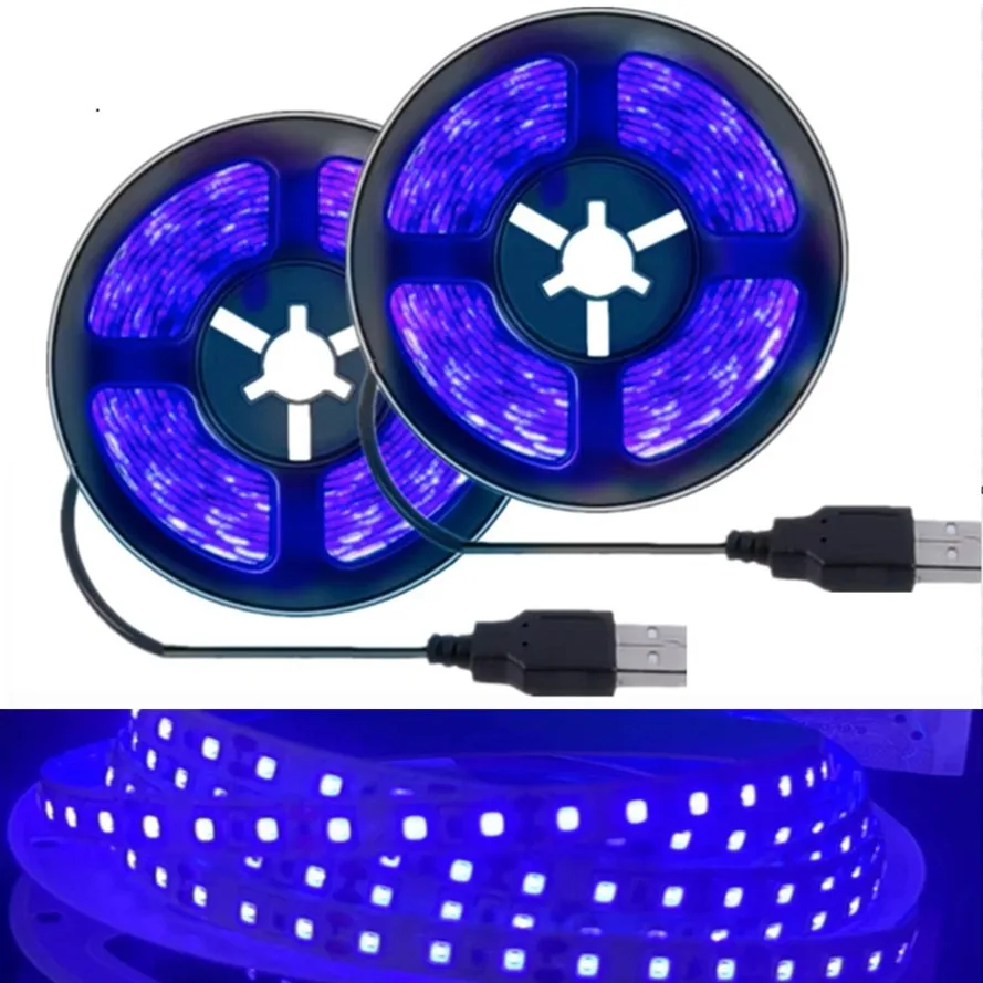 5 м УФ DC В Светодиодная лента Ультрафиолетовая 385-400 нм Черный свет 2835 SMD УФ-лампа