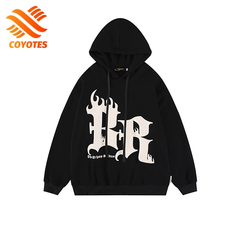 

COYOTES Women Hoodies Vintage Foam Printing Hooded Sweatshirt Men Oversized Fashion Loose Pullover Couple Autumn Hoodie Tops