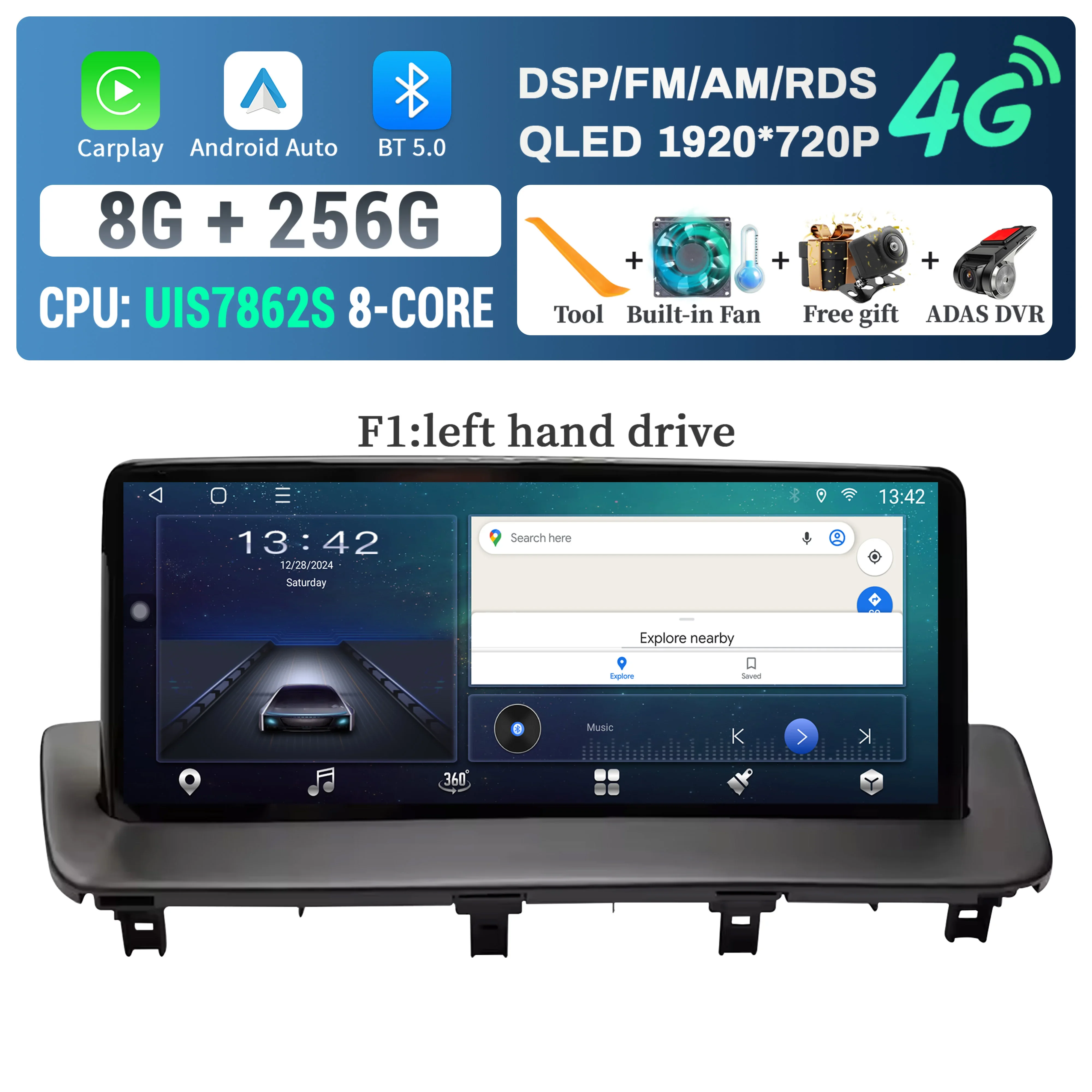 

12,3-дюймовый Android 14 для MAZDA CX-9 2016-2019 2020 2021, мультимедийный BT CarPlay, автомобильный радиоприемник, 4G, GPS, стерео, сенсорный экран