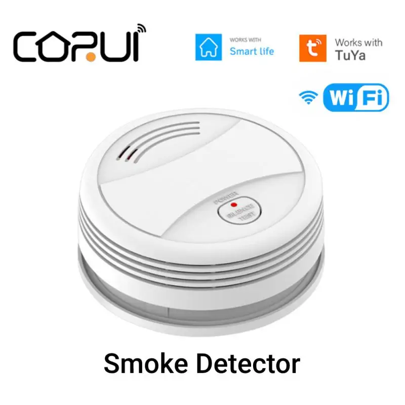 

Умный детектор дыма CORUI Tuya, Wi-Fi детектор дыма с дистанционным уведомлением об обнаружении дыма, 80 дБ, для домашней системы безопасности