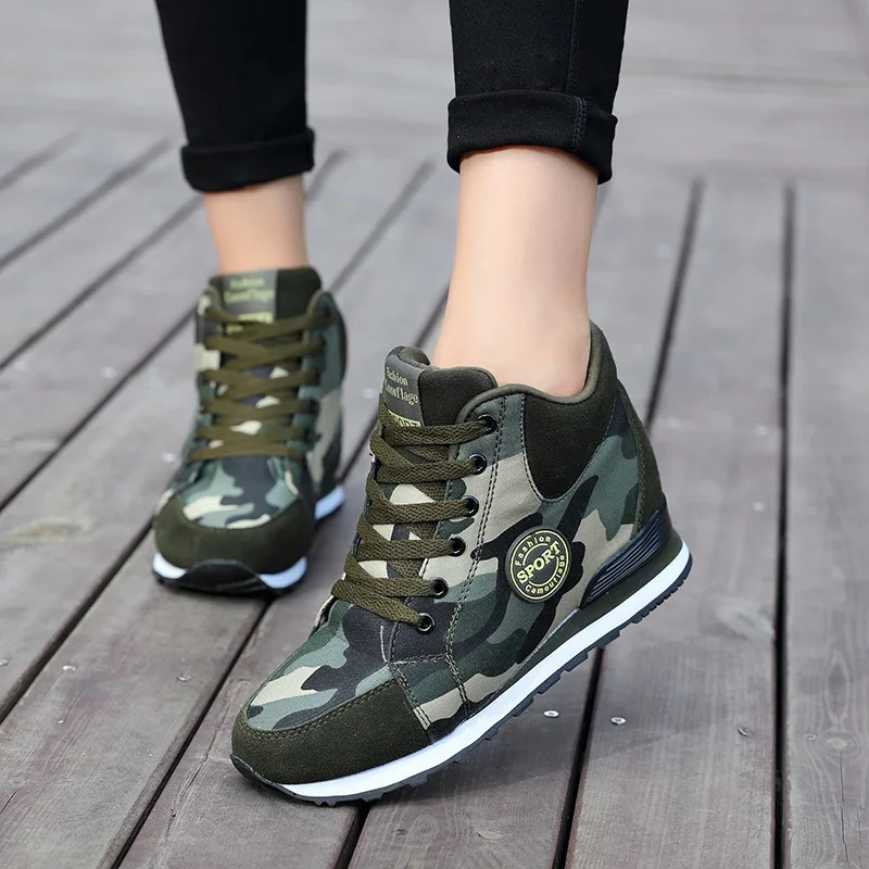Woman Wedge Platform Sneakers High Top Women Casual Shoes Hidden Heels Ladies Sport Sneaker Camouflage Trends 2022 Running Shoes