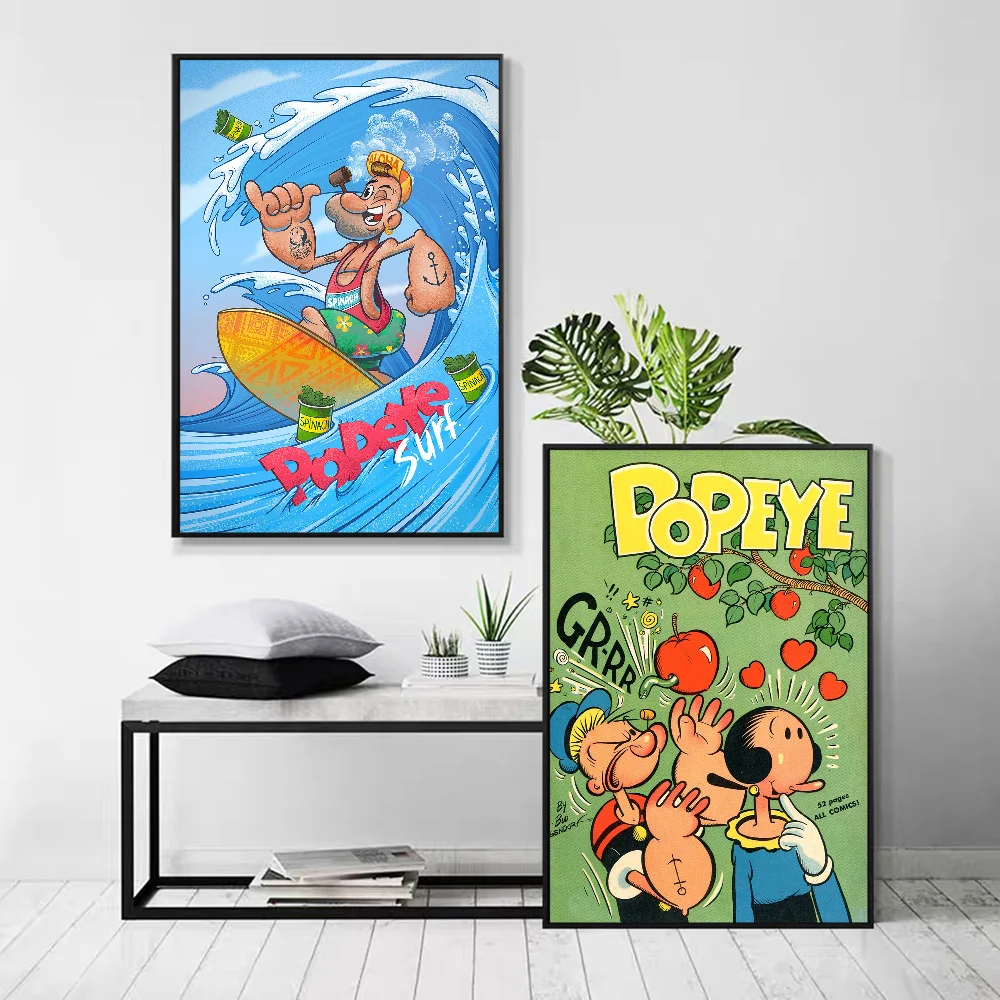 Cute Cartoon P-Popeye Classic Vintage Posters Waterproof Paper Sticker Coffee House Bar Home Decor