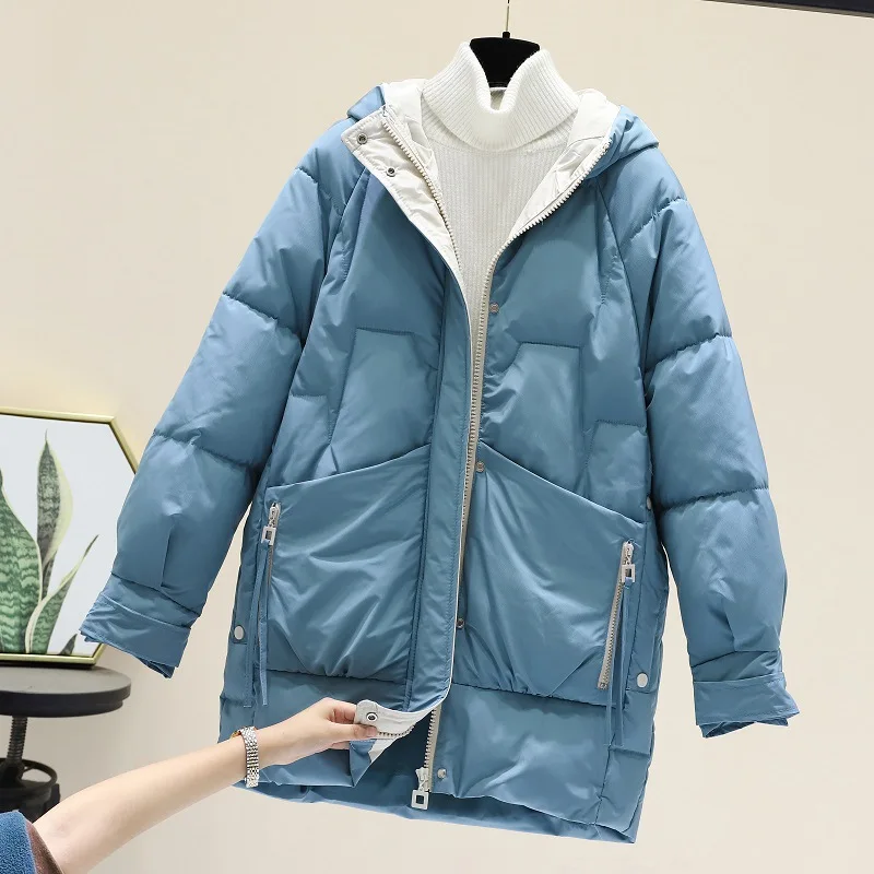 Autumn & Winter 2023 New Down Cotton Jacket Women's Long Cotton Jackets Korean Version of Loose Bread Clothing Thick Cotton Coat