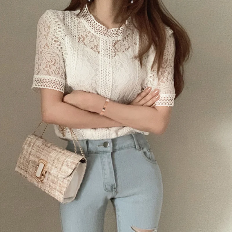 Женская блузка с воротником-стойкой однотонная Повседневная Блузка составного