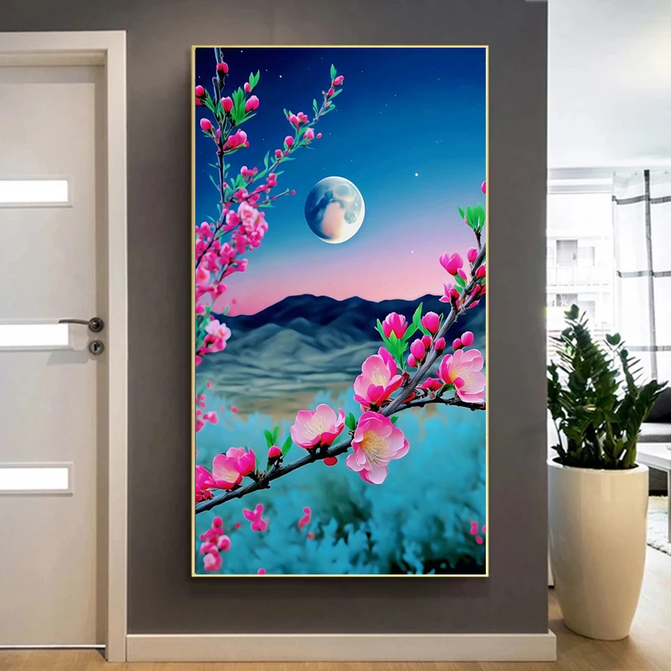 

Большая Алмазная картина 5D «сделай сам», Новое поступление, пейзаж с Луной и цветами, полная Алмазная мозаика, вышивка крестиком, искусство, домашний декор