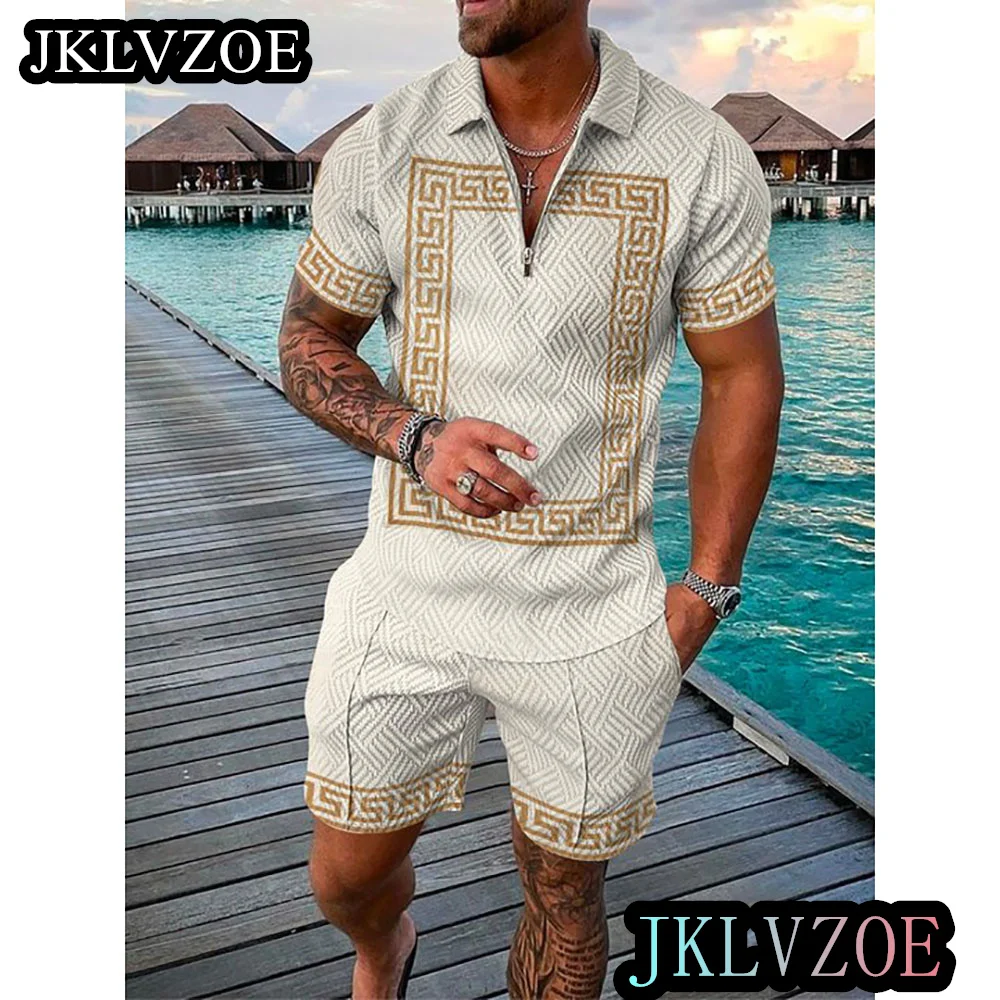 Men's Summer Luxury Brand Tracksuit Male Shorts Suit Polo Shirt Set Daily Casual Beach Clothing 3D Printed Fashion Slim Fit