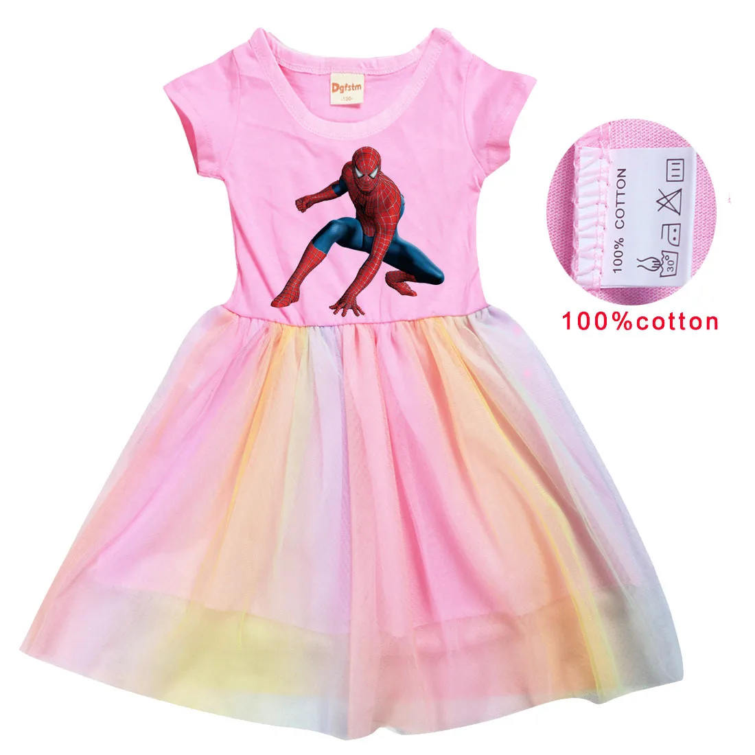 

2022 New Spiderman Dress Baby Girl Fashion Short Sleeve Kids Cartoon Lace Mesh Party Clothes Kids Summer Clothes