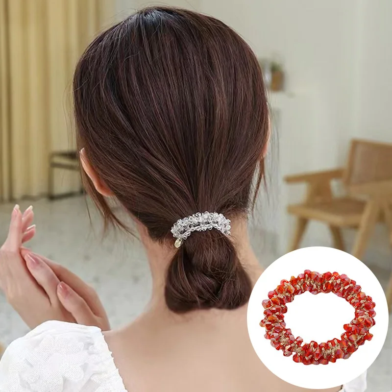 

Корейский простой эластичный ободок с кристаллами для женщин, элегантные браслеты с подвесками для волос, веревка для волос, ювелирный аксессуар, милая резинка, Новинка