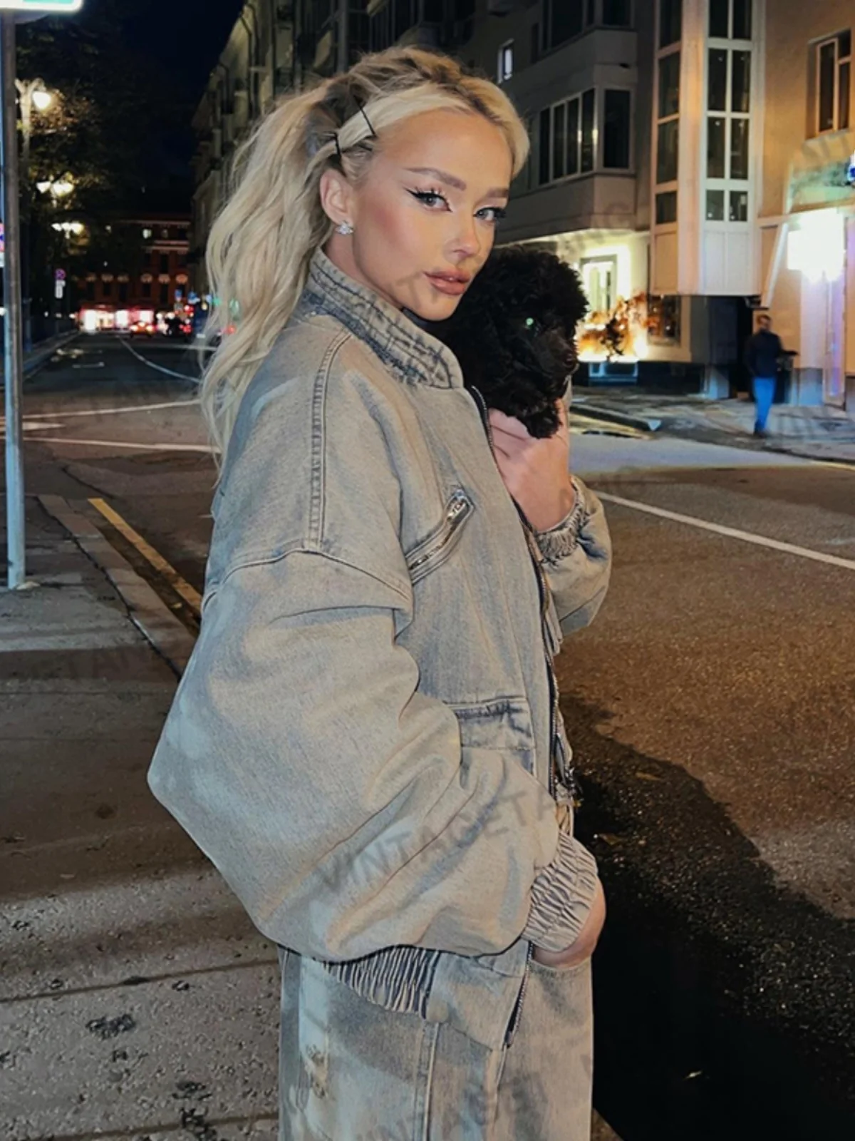 Скидка 50% на новых продуктов&quot American High Street Retro Grey Cargo Джинсовая куртка хлопковой