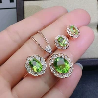 meibapj natural prehnite gemstone earrings ring and necklace for women real 925 sterling silver fine wedding jewelry set