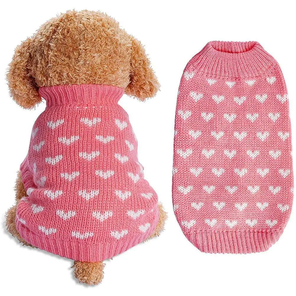 

Вязаный свитер для собак, Милая одежда с узором в форме сердца, теплый мягкий дышащий Удобный пуловер без рукавов, товары для домашних живот...