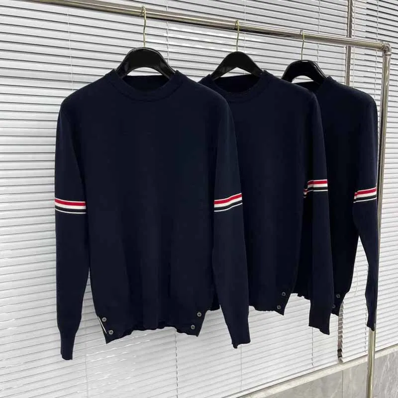 TB Cardigan Fashion All-match Sleeve RWB Striped Korean Style Knitted Sweater Causal Business Warm Winter Men Sweaters