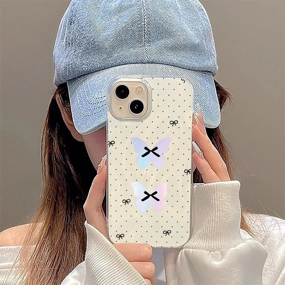 Цветной чехол для телефона с бантом и лазерным перьевым принтом iPhone 7 8 XS MAX XR X 11 12 13