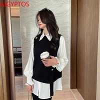 aigyptos sweater vest all match korean fashion female autumn and winter knitted sweater vest crop sleeveless sweater for women