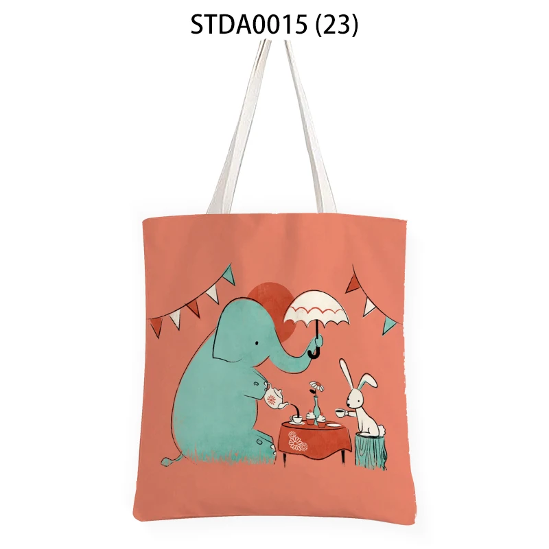 Холщовая Сумка для покупок в виде милых животных слона подарок модных женщин