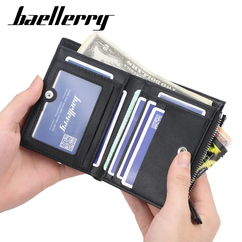 Men's Short Wallet Multi Card ID Card Bag for Men Thin Zipper Buckle Zero Wallet Photo Holder PU Leather