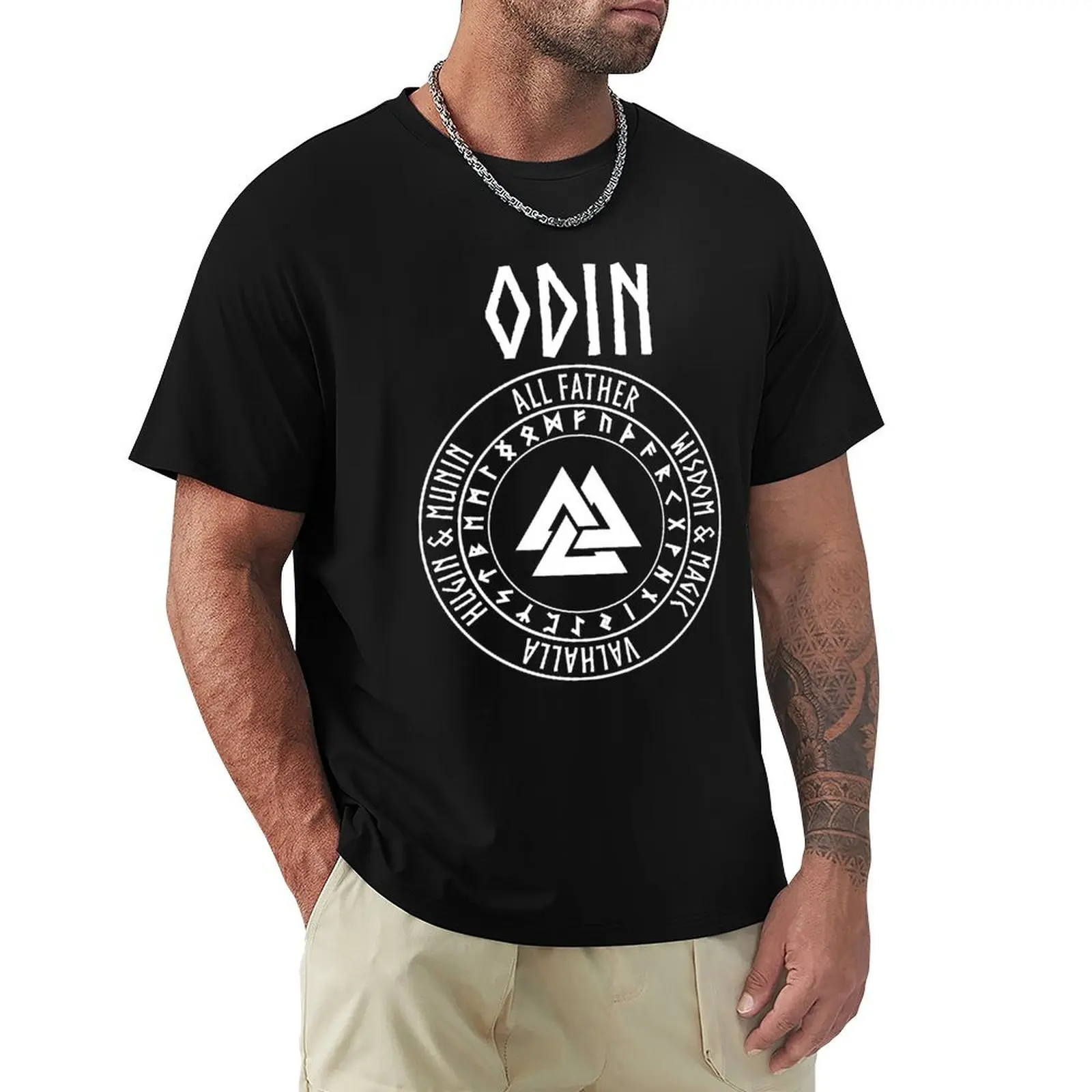 Футболка Odin Viking God Valknut with Runes черная хлопковая мужская
