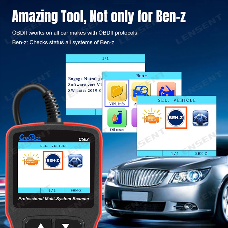 Lensent Автомобильный сканер Creator C502 OBD2 диагностический инструмент для Benz W211 W209 C200 W203