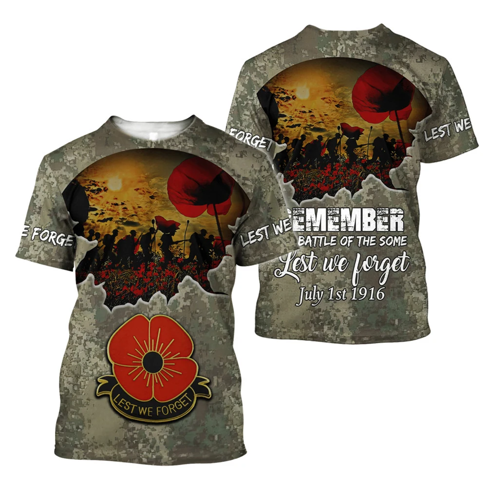 

CLOOCL Anzac Day T-shirt Lest We Forget 3D Graphic Camo Splice Pockets Tees Fashion Men T-shirts Men Clothing Dropshipping