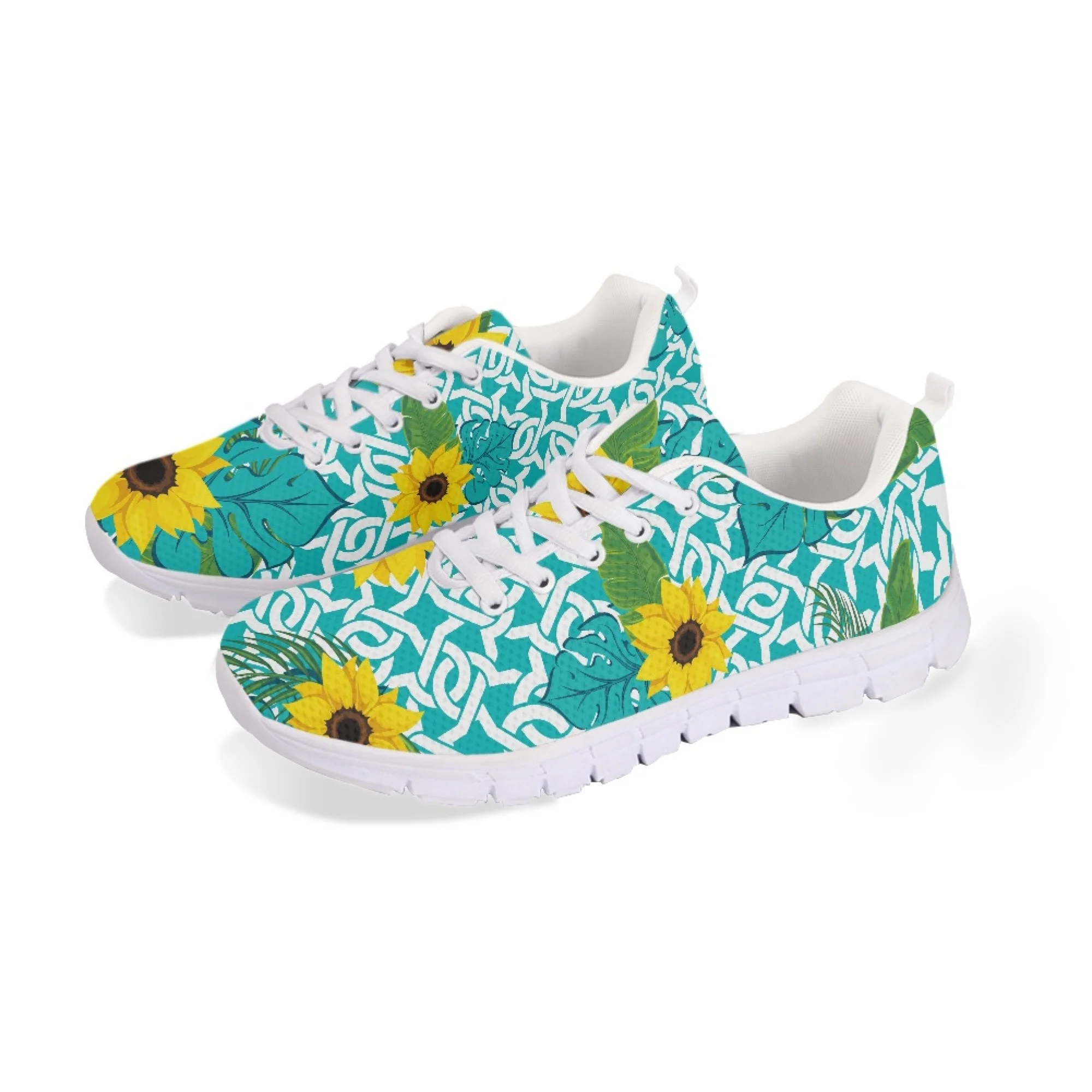Yikeluo Woman Flats Shoes Sunflower Pattern Design for Girls Personalized Walking Shoes Female Wear-resistant Sport Sneakers