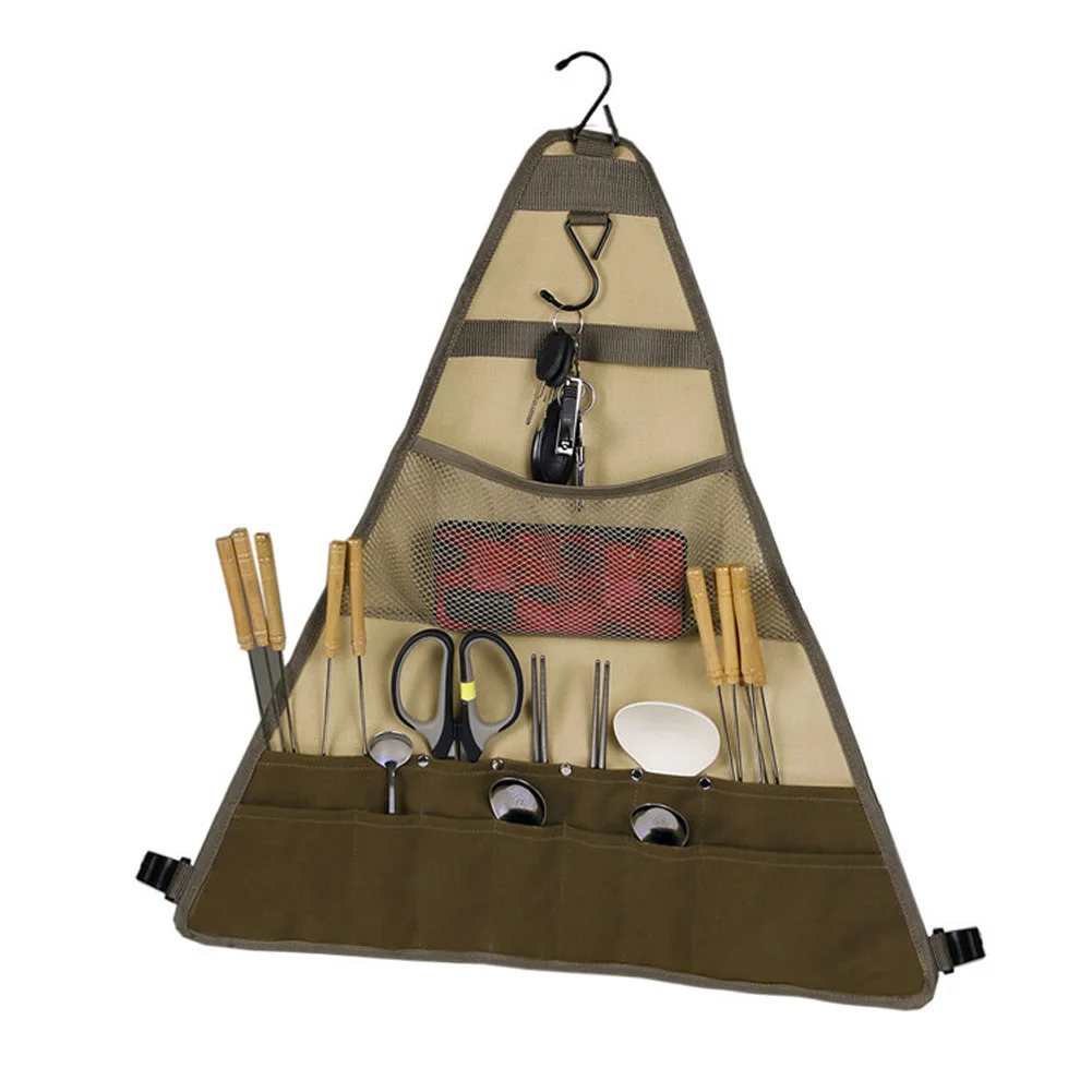 

Camping Tableware Storage Hanging Bag Triangle Cookware Knife Fork Spoon Storage Holder Pouch High Quality Outdoor Tool 55x59cm
