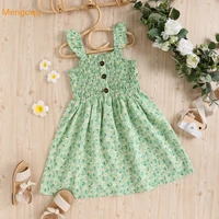 children summer fly sleeve off shoulder pleat button knee length dresses kids baby fashion casual clothing 4 7y