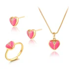 Милые розовые персиковые серьги-гвоздики в форме сердца с кубическим цирконием кольцо с подвеской ожерелье золотистого цвета маленькие Ювелирные наборы для детей девочек малышей