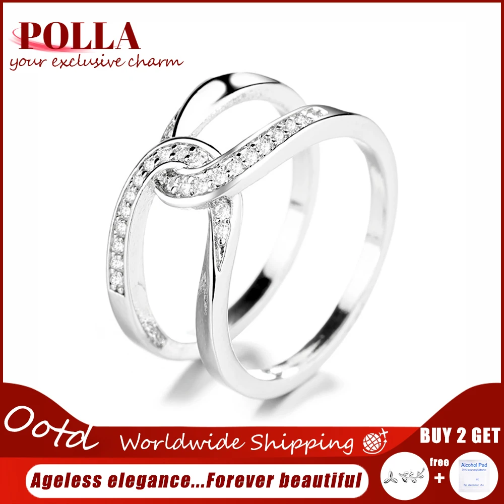 

POLLA Fashion Design Double-C Cross Zircons Round Rings For Women's Statement Rings Copper Jewelry Daily Wear Accessories Gifts