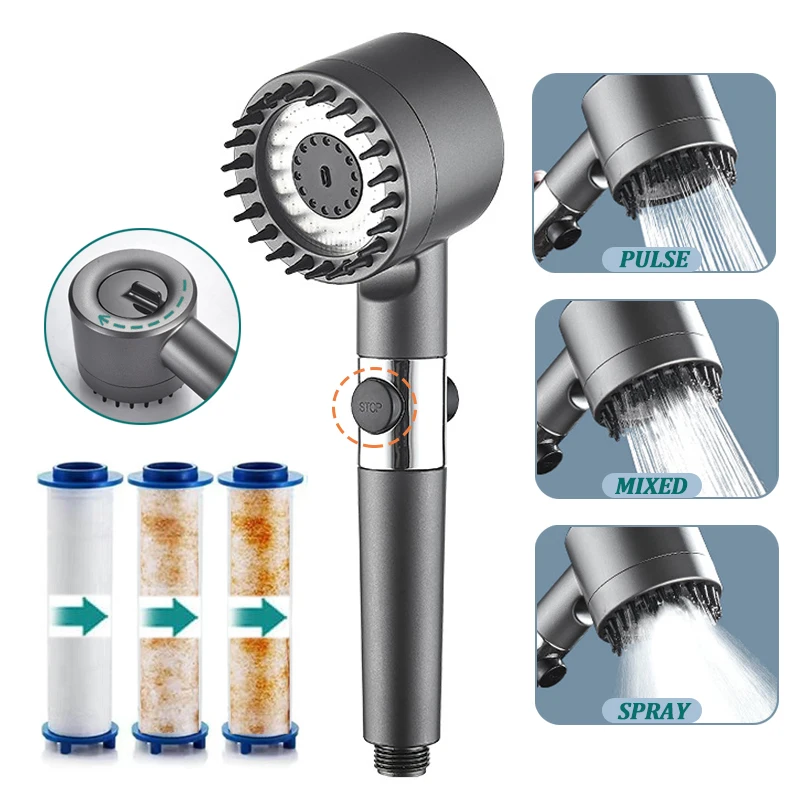 

2023 насадка для душа высокого давления 3 режима Регулируемая душевая головка с фильтрующим элементом ванная комната водосберегающая Массажная душевая лейка