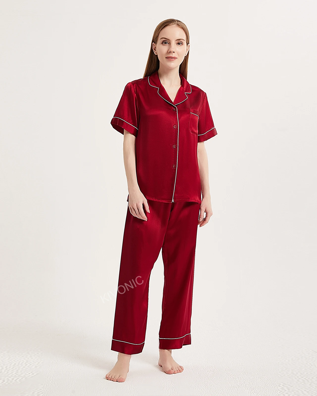 

100% Mulberry Silk Peony Pajama Set Short Sleeve Lapel Collar Satin 2 Pcs Nightgown Female Loungewear Homewear Suit Sleepwear