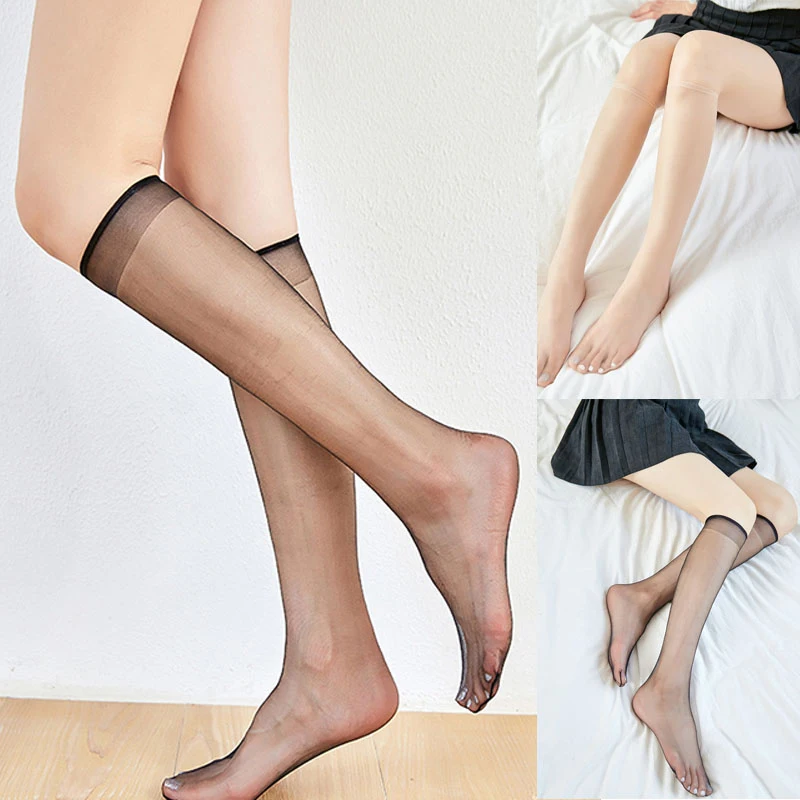 

High Elastic Women Knee Highs Socks Ultra-Thin Crystal Silky Socks See-through Sheer Stocking Smooth Foot Socks Female Hosiery