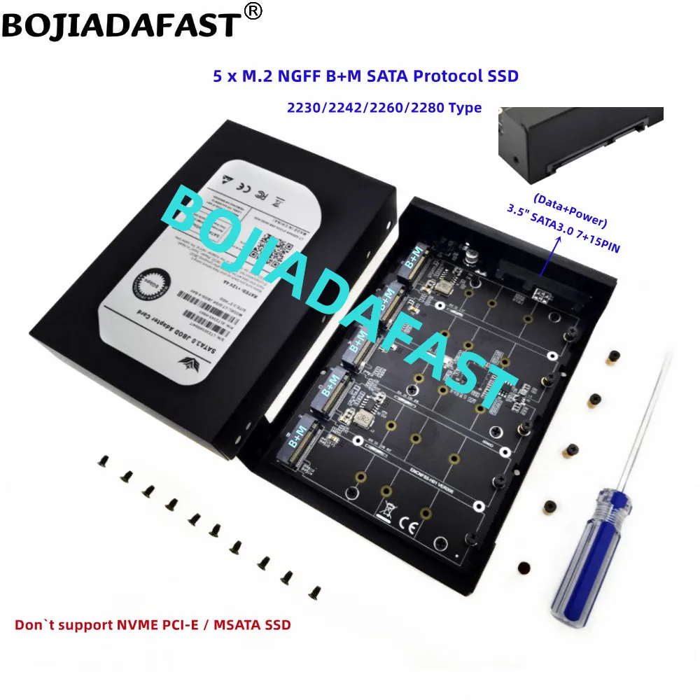 3 5-дюймовый SATA3.0 22PIN до 5*NGFF M.2 Key B+M JBOD 2280 M2 SATA Protocol SSD-конвертер Карта адаптера 6