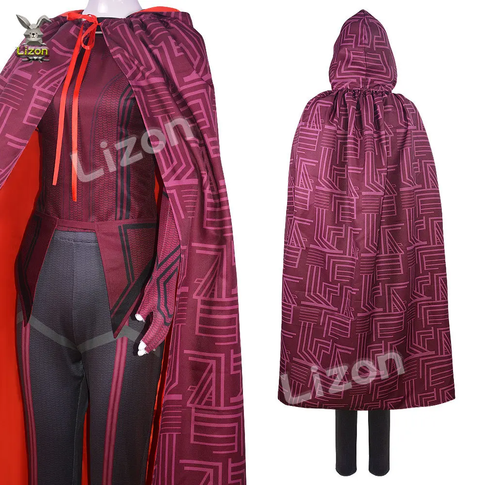 Алая ведьма косплей с красным комбинезоном ботинки перчатки и головной убор Wanda