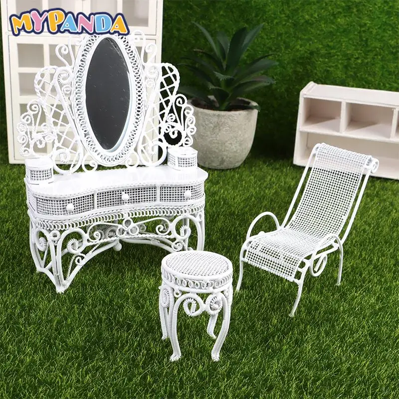 

1PC/1Set 1:12 Dollhouse Miniature White European Dressing Table Chair Metal Armchair Furniture Model Decor Toy Accessorie