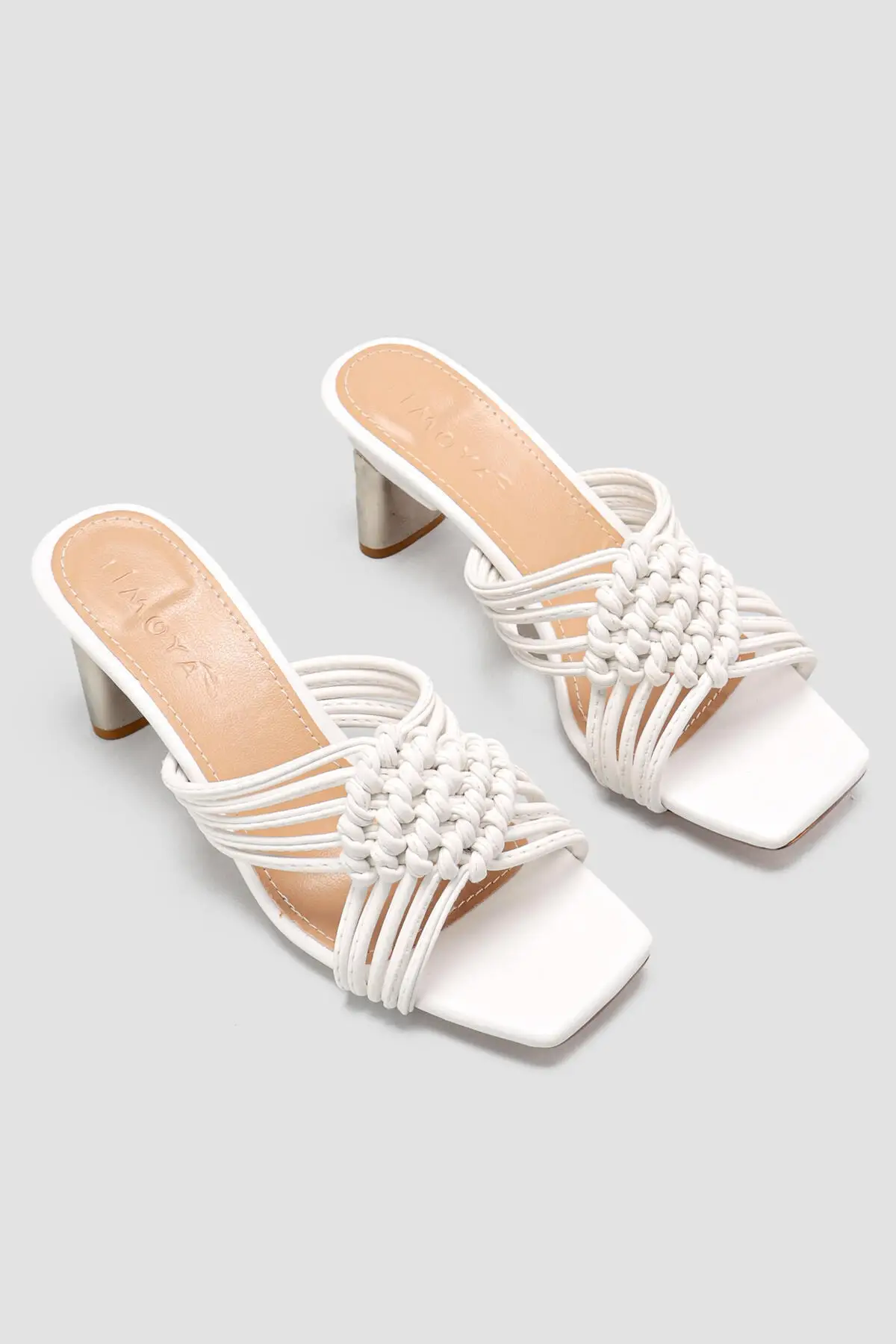 

White Metal Ökçeli Mesh Slippers