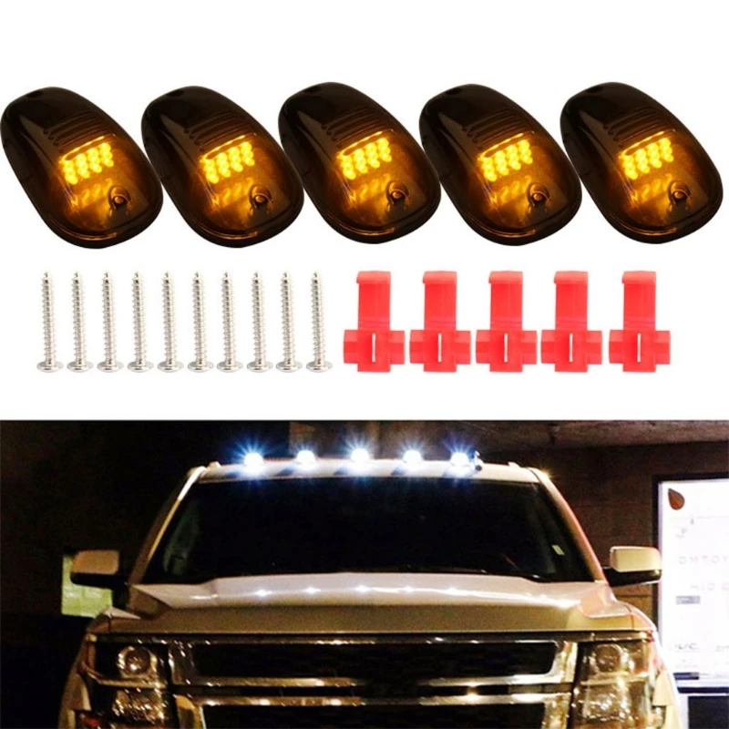 

5Pcs 12V Smoked Lens Car SUV Cab Roof LED Amber Marker Running Light Accessories Drop shipping