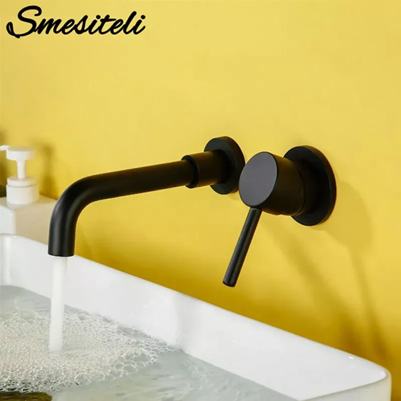 

Basin Faucet Bath Mixer Bathroom Sink Tap Wall Mount Brass Matt Black With Single Handle Hot Cold Water White Rose Gold Set