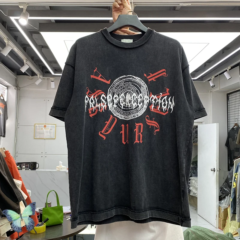 

ASK Sanskrit Circle Print Washed Distressed Vintage Loose T-Shirt