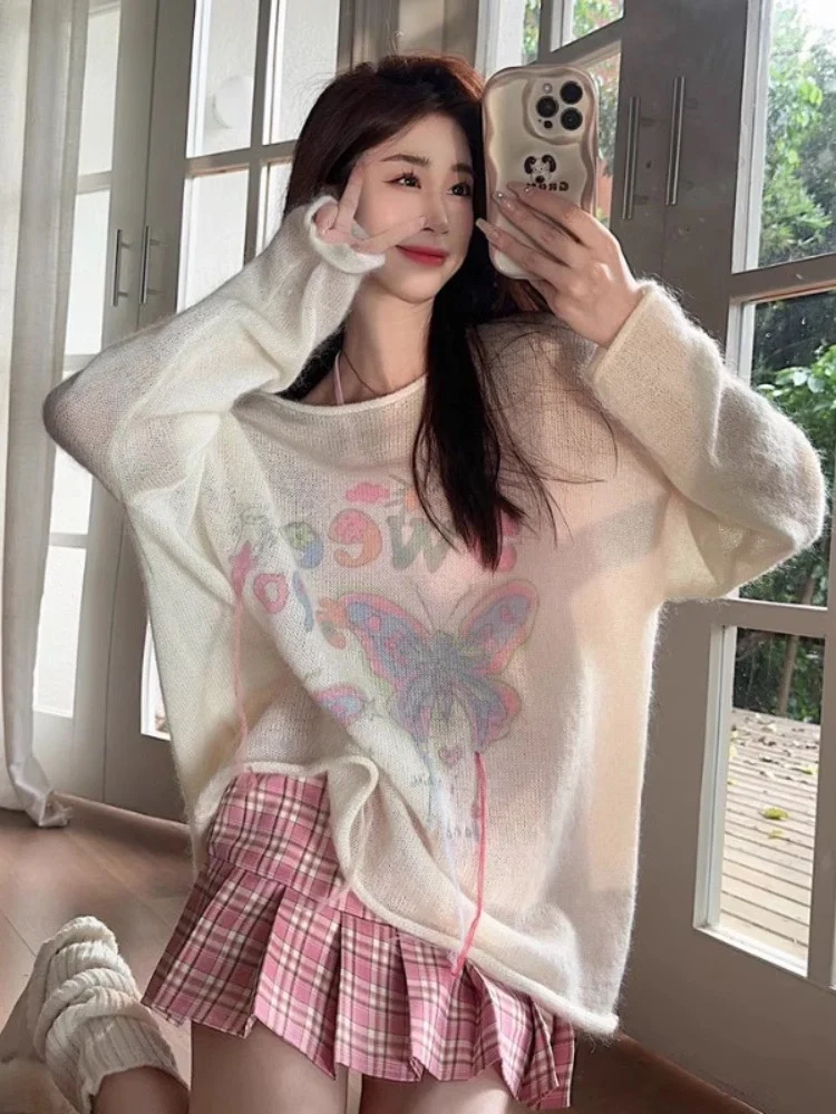Романтический мягкий клейкий нежный мохеровый свитер для женщин 2024 ранняя осень