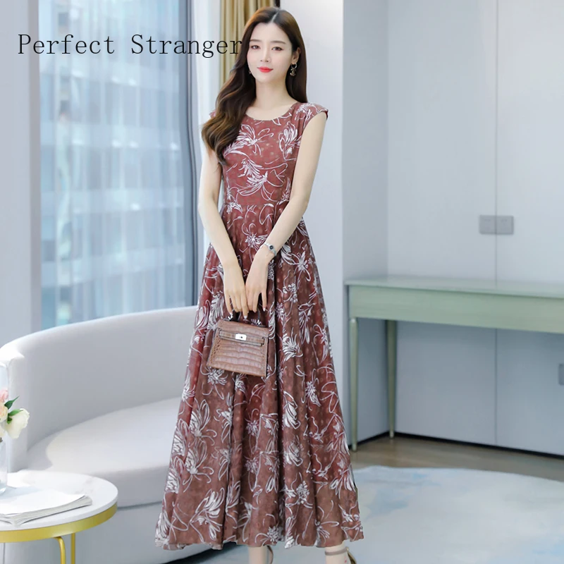 

Женское длинное шифоновое платье, жаккардовое платье с круглым вырезом, лето 2023