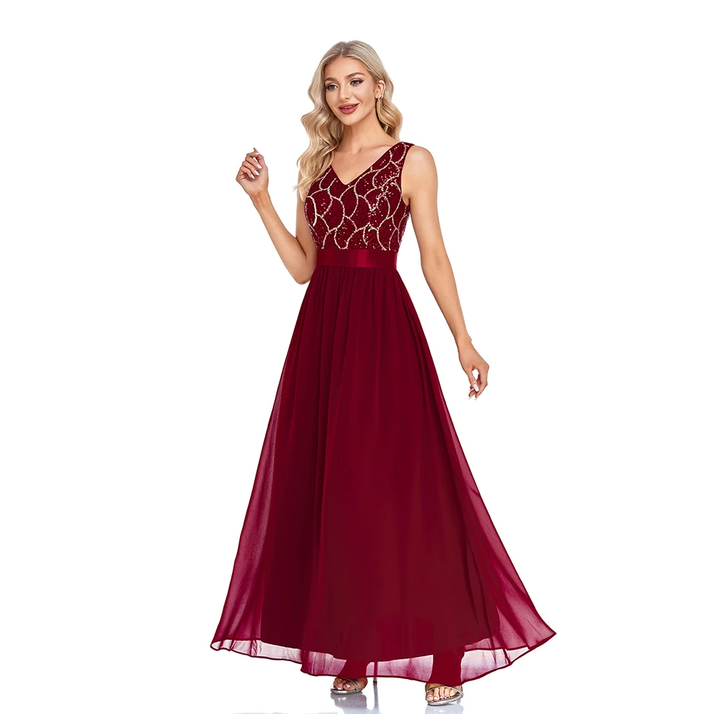 Шифоновое вечернее платье трапециевидной формы с v-образным вырезом женское