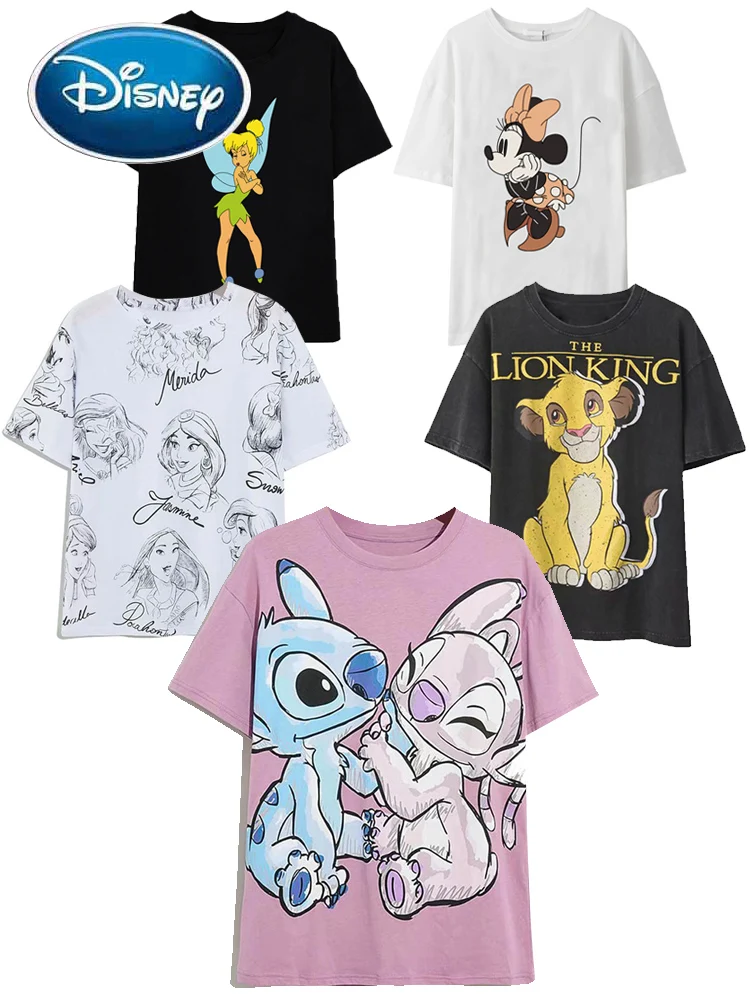 

Disney Mickey Minnie Mouse Donald Duck Snow White and the Seven Dwarfs Princess Cartoon Print Women T-Shirt Short Sleeve Tee Top