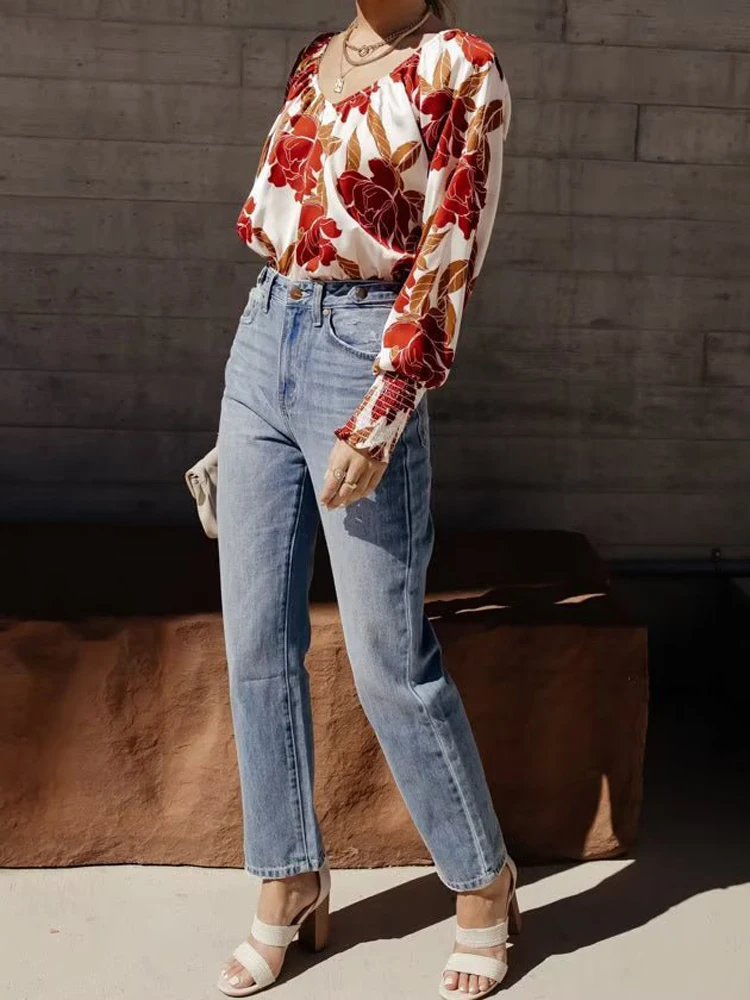 

A.D.EAST-Europe and the United States new wind summer dress long sleeve cuffs elastic printed shirts-N21TL734441