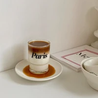 drinking glasses korean transparent glass letter simple retro coffee couple dessert milk tea cup coffee mug