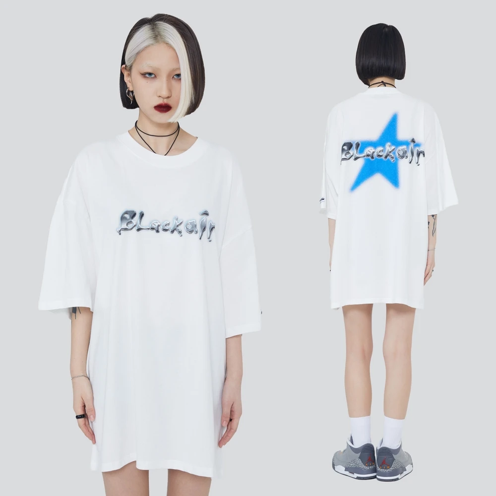 

Liquid Silver Printing Glitter Print Summer Oversized Women T Shirts Hip Hop Loose Y2k Clothes Streetwear Casual Women's T-shirt