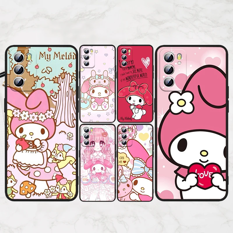 

Sanrio Melody Cute Anime Phone Case For OPPO Reno 8 7 6 5 4 2 Z Lite Pro Plus SE 4G 5G Soft TPU FUnda Black Silione Cover